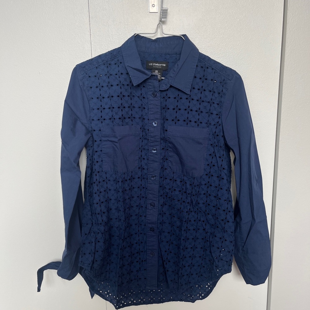 Liz Claiborne Dark Blue Eyelet Button-Down Shirt